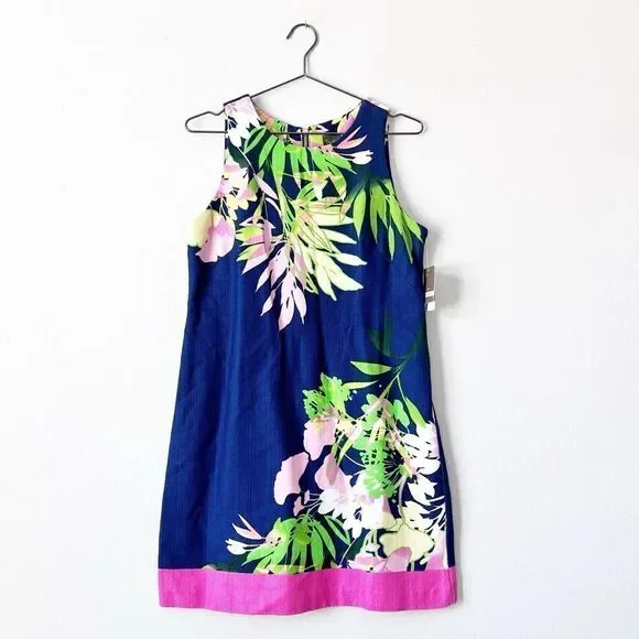 JUST...TAYLOR Floral Basketweave Cotton Stretch Sheath Dress Exposed Zipper NWT - Picture 2 of 10